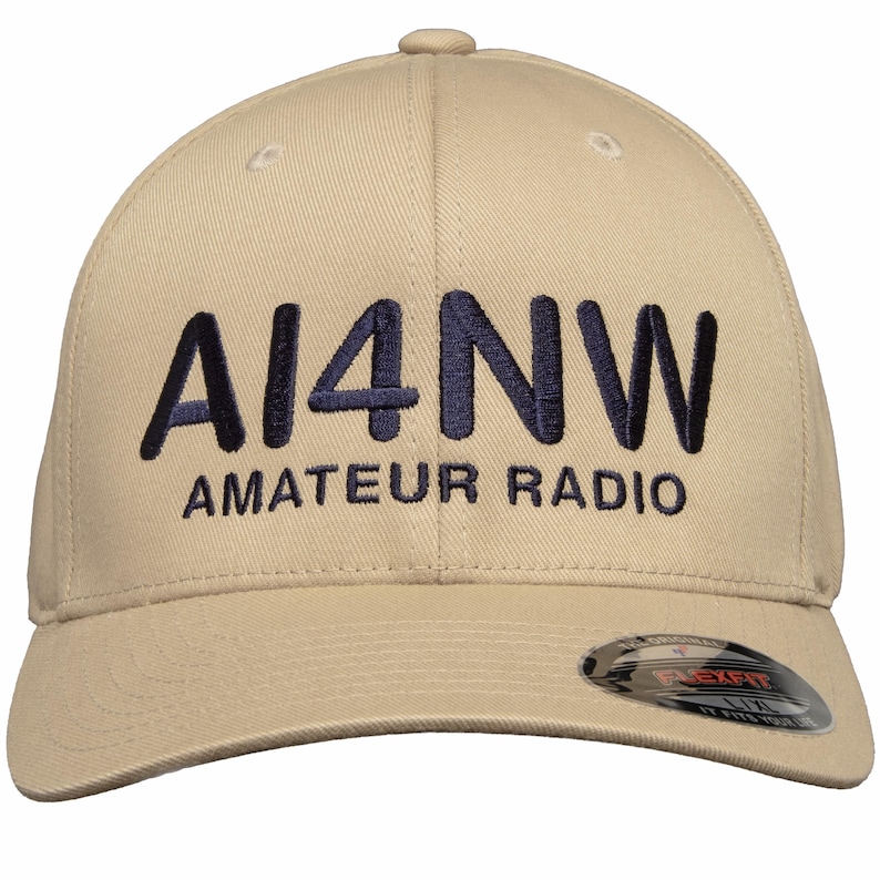 Khaki Flexfit cap with navy AI4NW and Amateur Radio embroidery