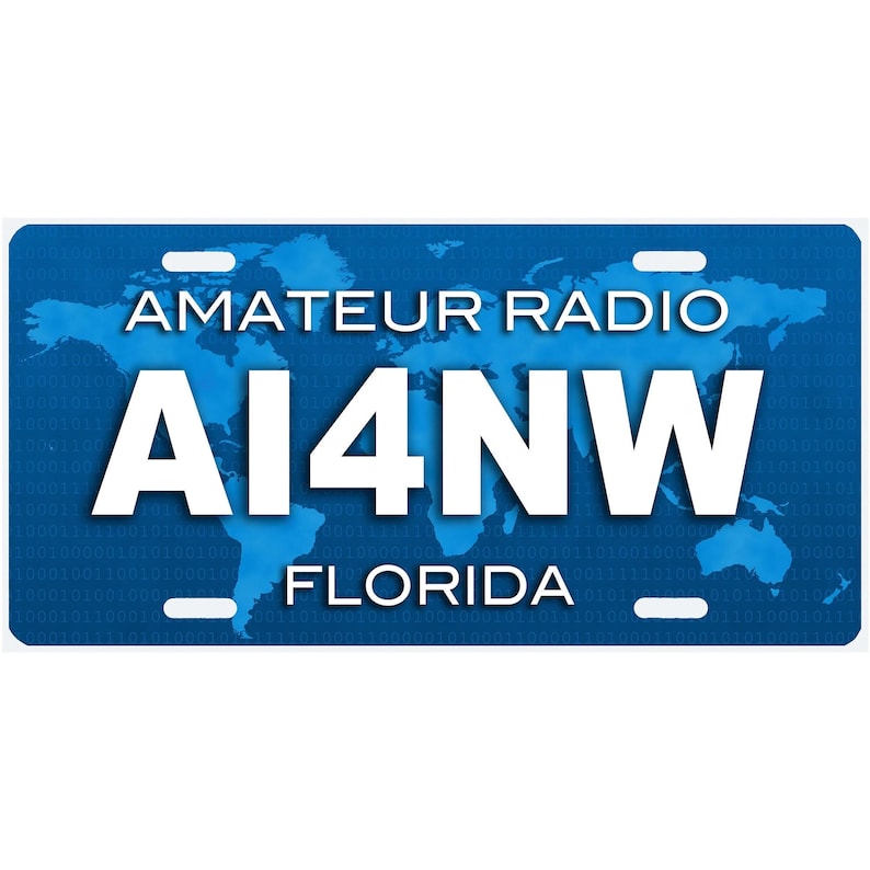 Blue personalized AI4NW amateur radio decorative license plate